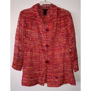 Multiples Burn Out Jacket Sheer Orange Multi Button Closure Size M Careercore